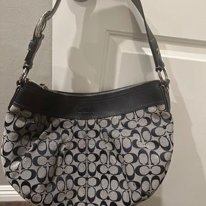 Coach Signature Fabric and  Leather Shoulder Bag